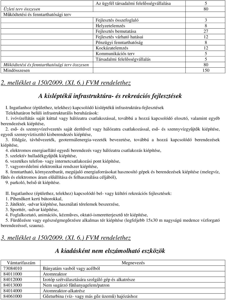 .) FVM rendelethez A kisléptékő infrastruktúra- és rekreációs fejlesztések I.