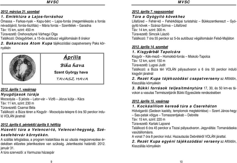 MVSC MVSC. Természetjáró Szakosztály Programfüzet PDF Ingyenes letöltés