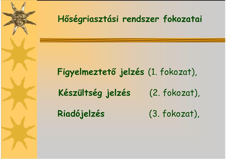 (1. fokozat), Készültség jelzés