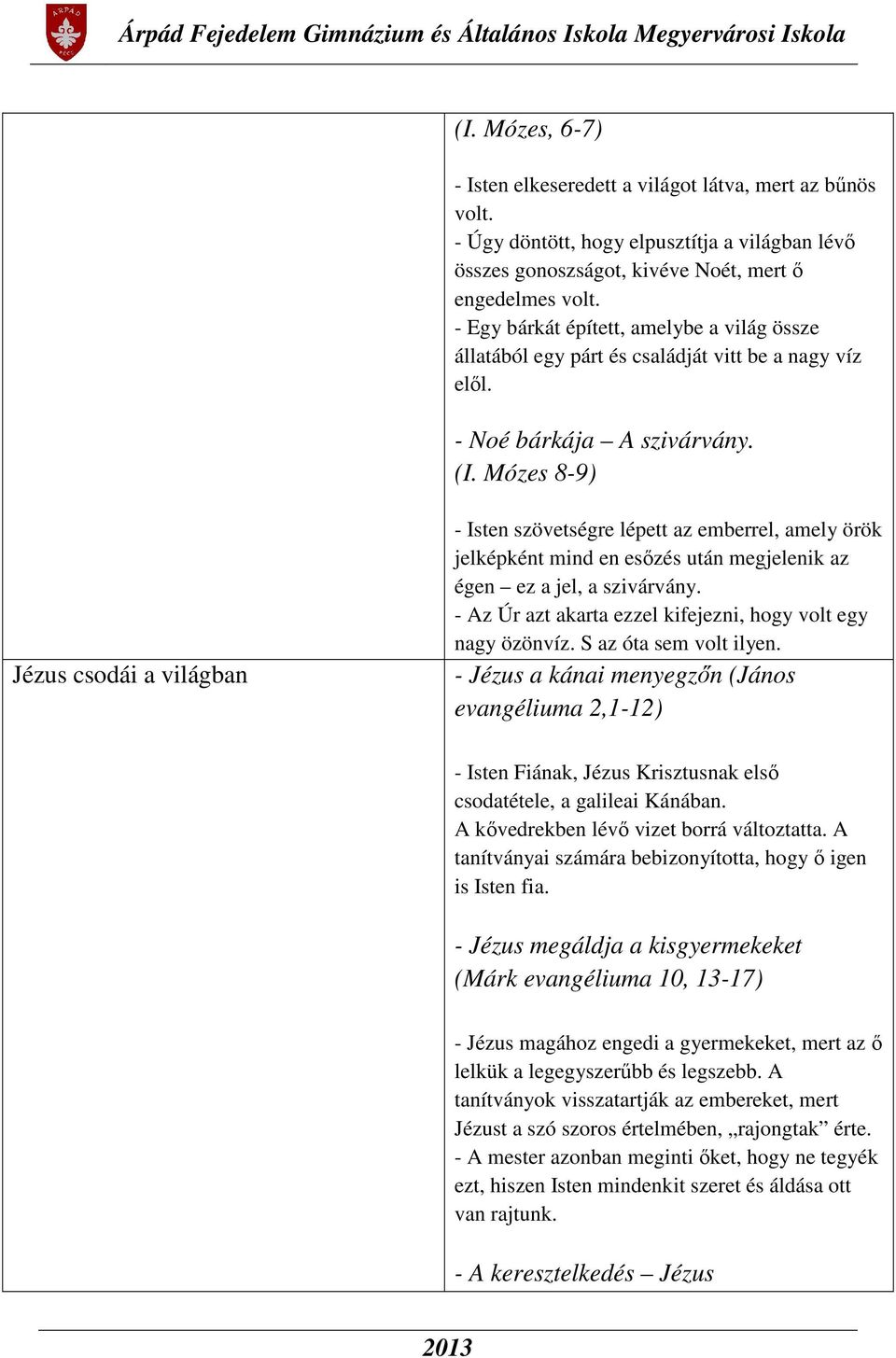 Mózes 8-9) Jézus csodái a világban - Isten szövetségre lépett az emberrel, amely örök jelképként mind en esőzés után megjelenik az égen ez a jel, a szivárvány.