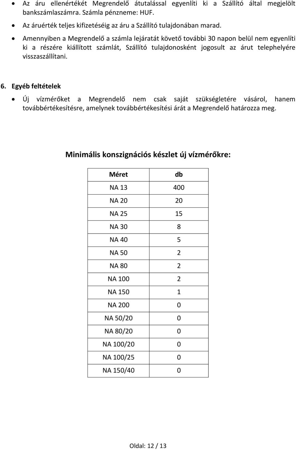 Egyéb feltételek Új vízmérőket a Megrendelő nem csak saját szükségletére vásárol, hanem továbbértékesítésre, amelynek továbbértékesítési árát a Megrendelő határozza meg.