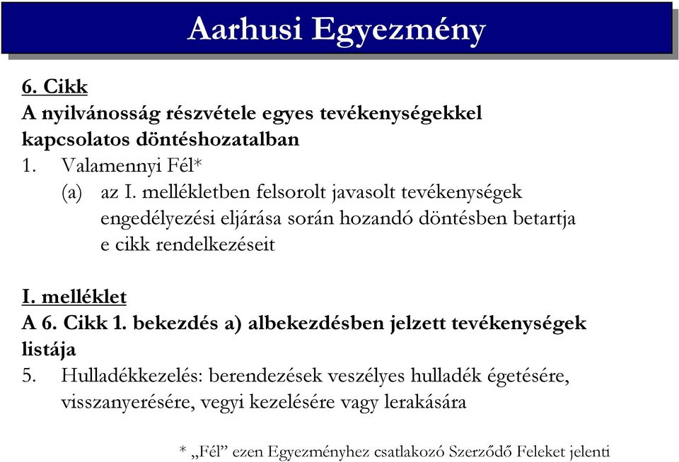 mellékletben felsorolt javasolt tevékenységek engedélyezési eljárása során hozandó döntésben betartja e cikk rendelkezéseit I.