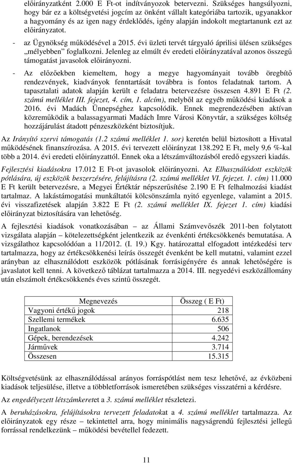 előirányzatot. - az Ügynökség működésével a 2015. évi üzleti tervét tárgyaló áprilisi ülésen szükséges mélyebben foglalkozni.