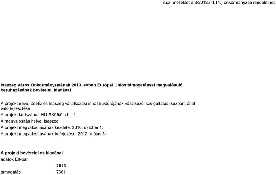 infrastruktúrájának vállalkozói szolgáltatási központ által való fejlesztése A projekt kódszáma: HU-SK9/1/