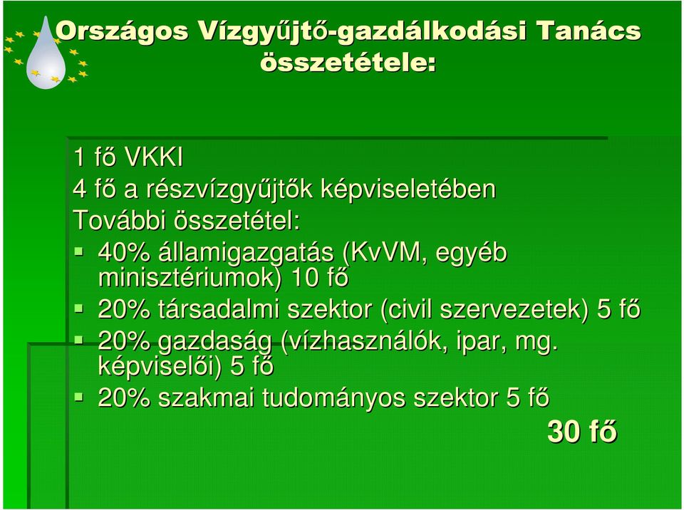 (KvVM( KvVM,, egyéb minisztériumok) 10 fıf 20% társadalmi t szektor (civil szervezetek) 5 fıf 20%