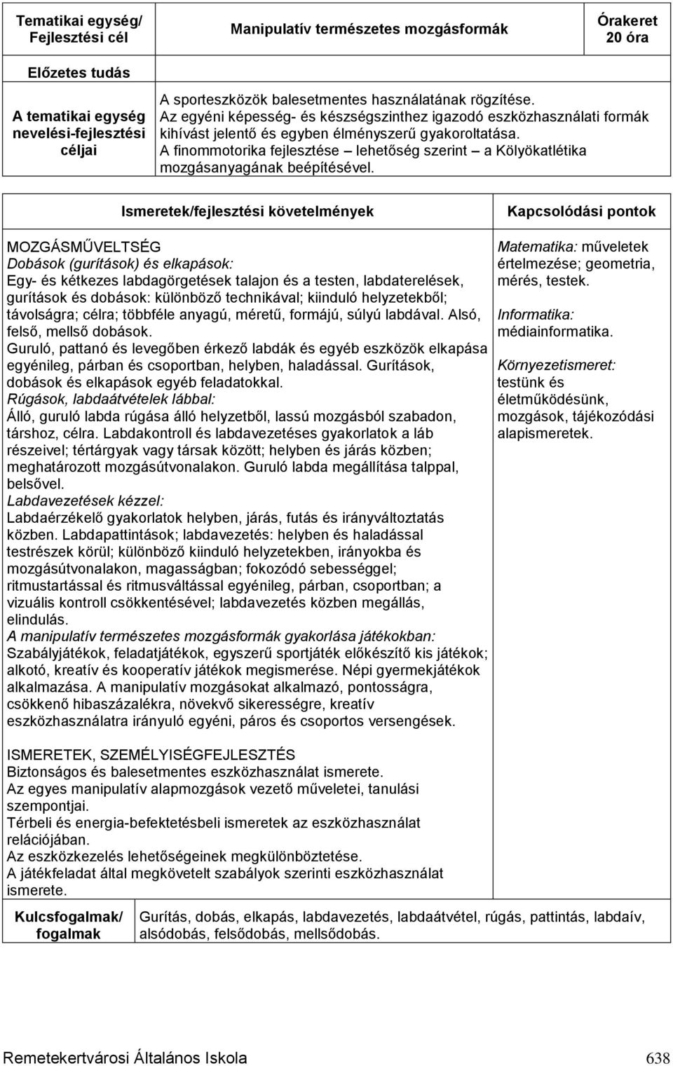 A finommotorika fejlesztése lehetőség szerint a Kölyökatlétika mozgásanyagának beépítésével.