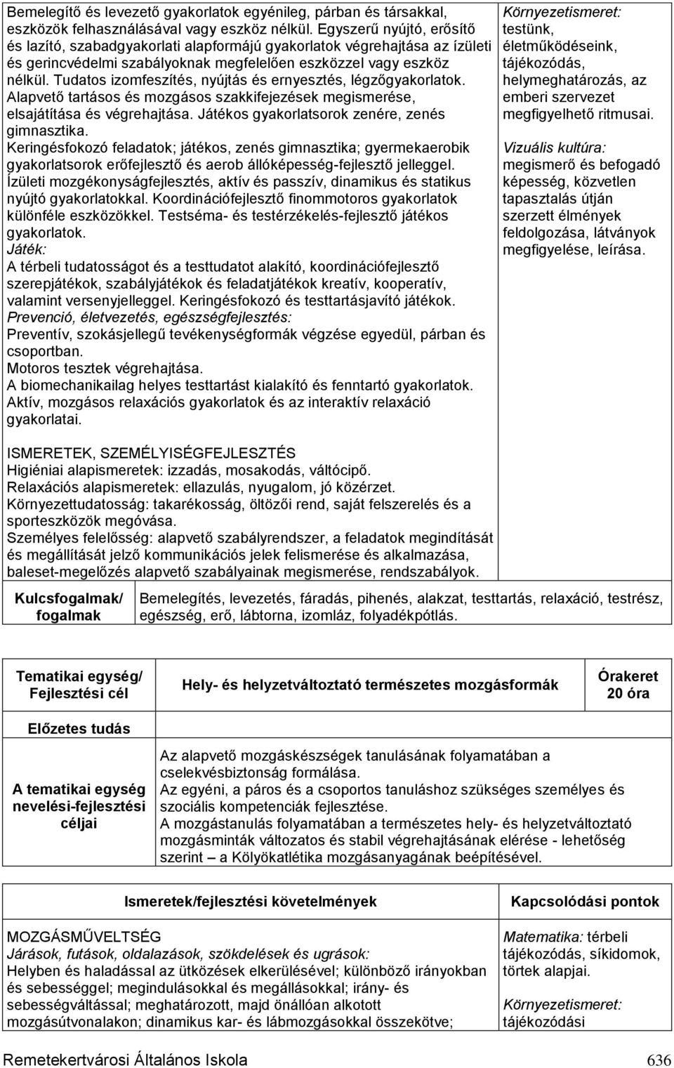 Tudatos izomfeszítés, nyújtás és ernyesztés, légzőgyakorlatok. Alapvető tartásos és mozgásos szakkifejezések megismerése, elsajátítása és végrehajtása.