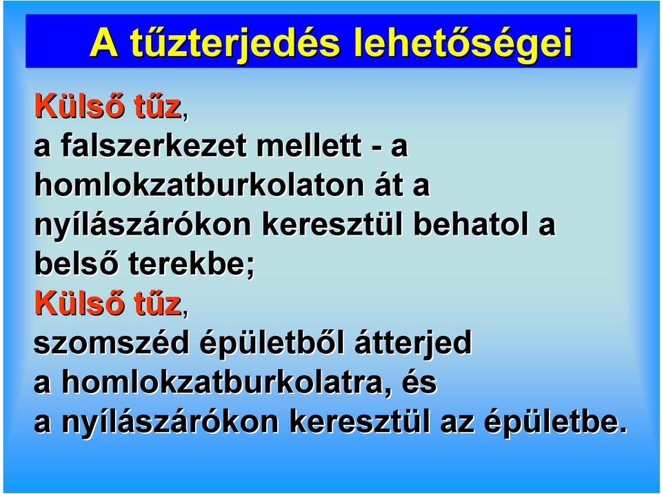 l behatol a belső terekbe; Külső tűz, szomszéd épületből átterjed