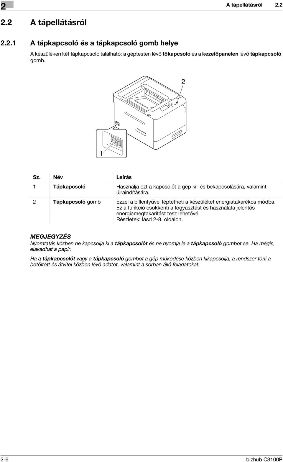 Ez a funkció csökkenti a fogyasztást és használata jelentős energiamegtakarítást tesz lehetővé. Részletek: lásd 2-8. oldalon.