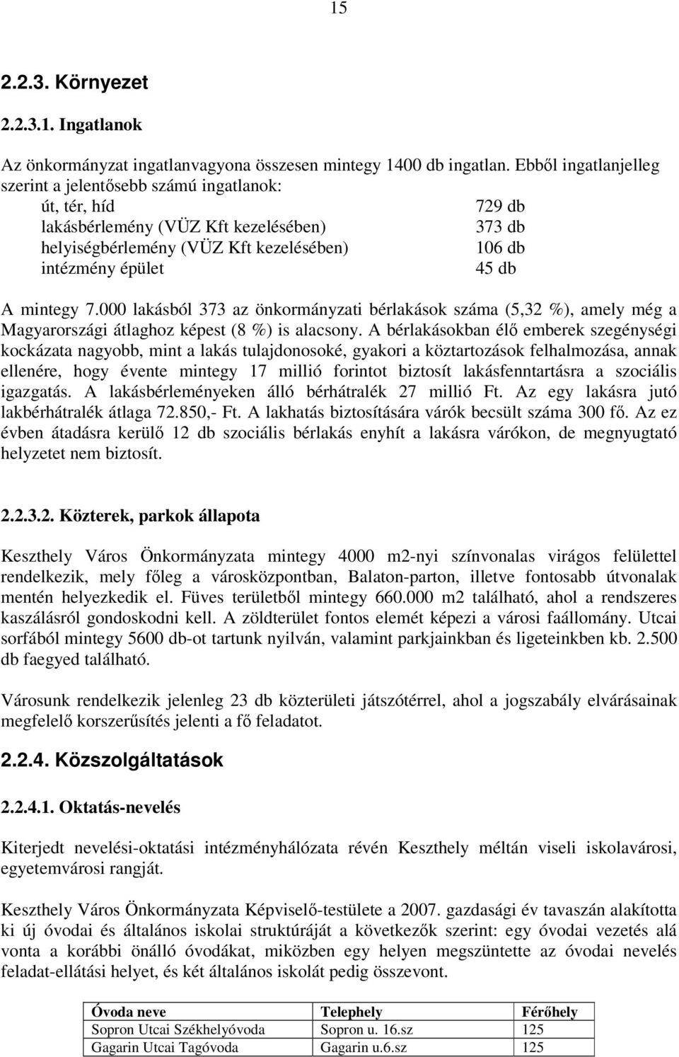 mintegy 7.000 lakásból 373 az önkrmányzati bérlakásk száma (5,32 %), amely még a Magyarrszági átlaghz képest (8 %) is alacsny.