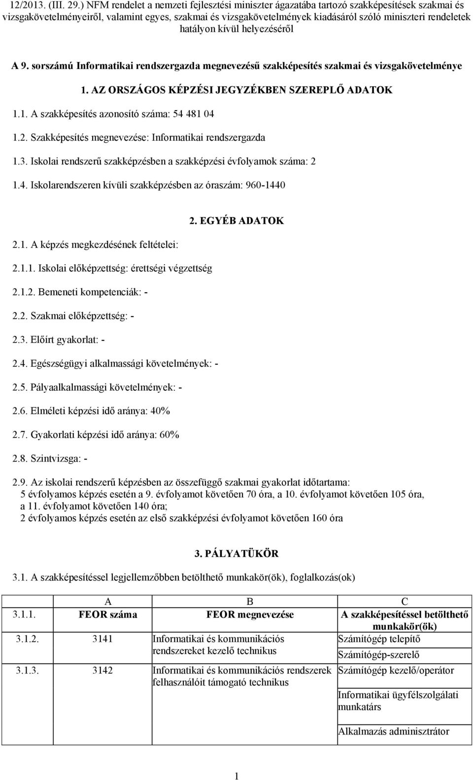 1.1. Iskolai előképzettség: érettségi végzettség 2.1.2. Bemeneti kompetenciák: - 2.2. Szakmai előképzettség: - 2.3. Előírt gyakorlat: - 2.4. Egészségügyi alkalmassági követelmények: - 2.5.