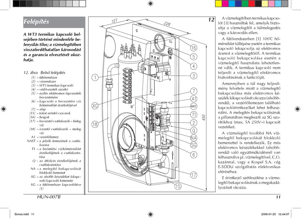 érzékelőjével [7] alap [15] tokot erősítő csavarok [16] horgok [17] bevezető csatlakozók hideg víz [18] ivezető csatlakozók meleg víz A1 vezérlőlemez NAST a jelzők lemezének a csatlakozása T1 a