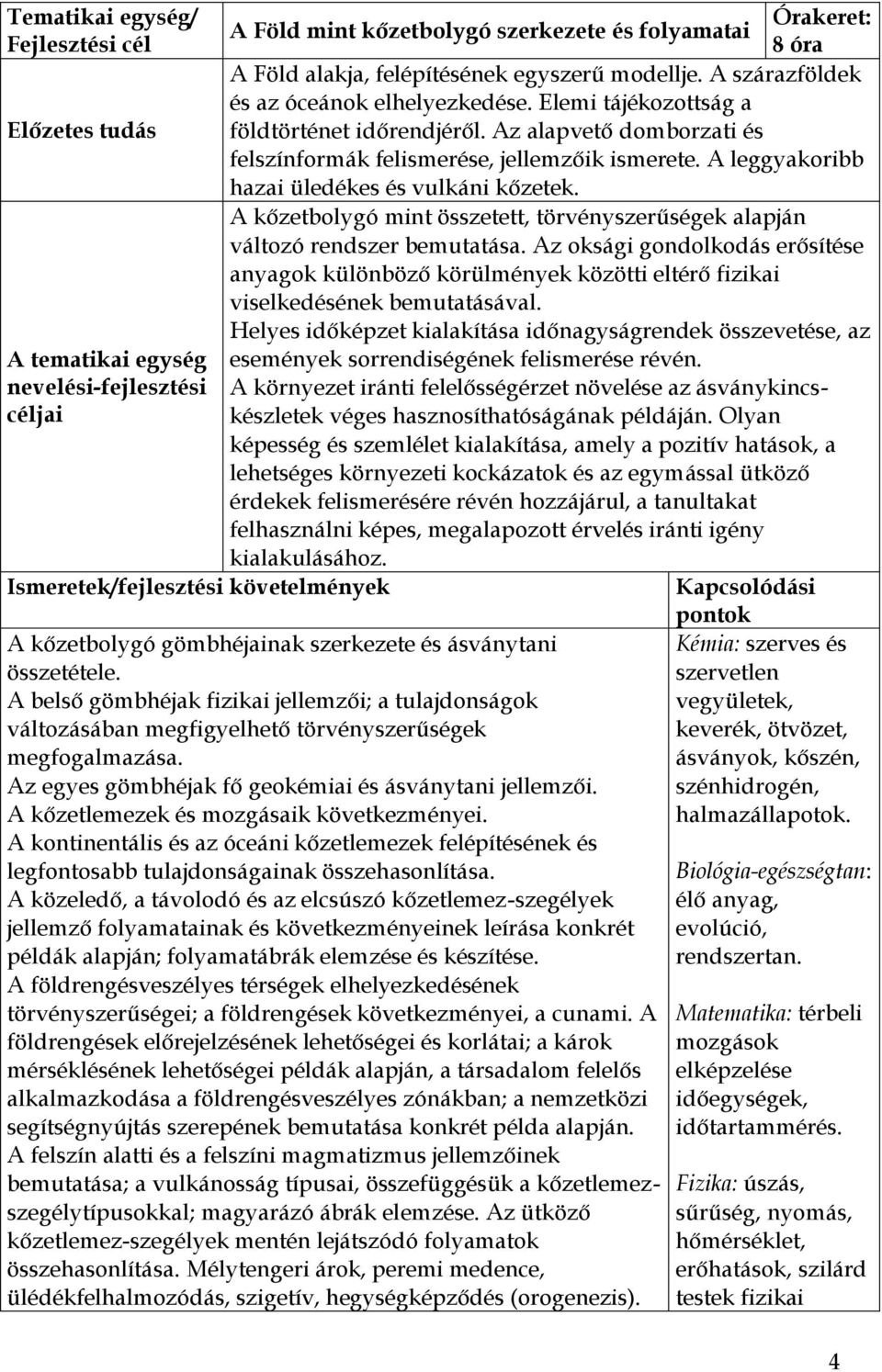 Elemi tájékozottság a földtörténet időrendjéről. Az alapvető domborzati és felszínformák felismerése, jellemzőik ismerete. A leggyakoribb hazai üledékes és vulkáni kőzetek.