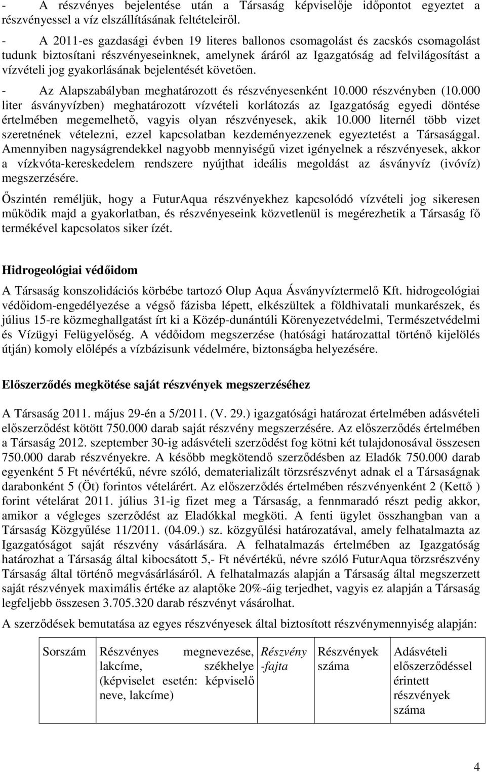 gyakorlásának bejelentését követően. - Az Alapszabályban meghatározott és részvényesenként 10.000 részvényben (10.