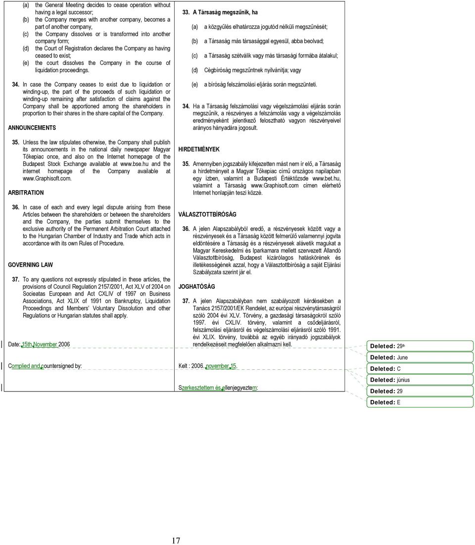 In case the Company ceases to exist due to liquidation or winding-up, the part of the proceeds of such liquidation or winding-up remaining after satisfaction of claims against the Company shall be