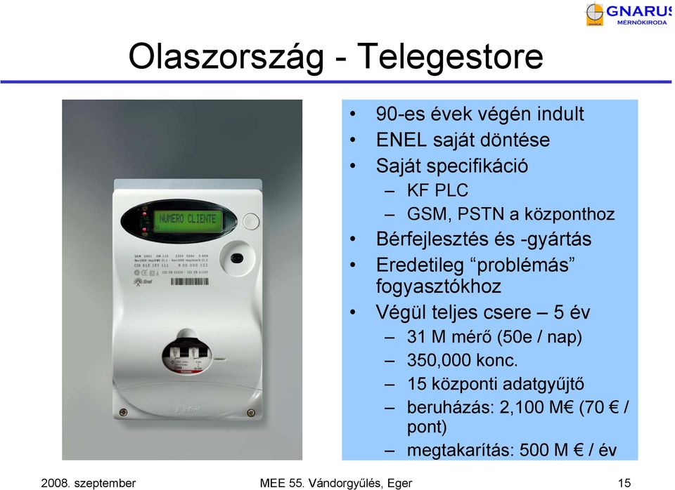 Végül teljes csere 5 év 31 M mérő (50e / nap) 350,000 konc.