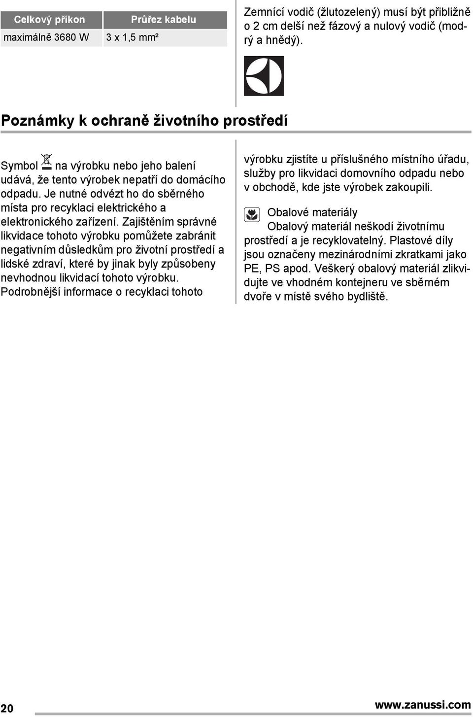 Je nutné odvézt ho do sběrného místa pro recyklaci elektrického a elektronického zařízení.