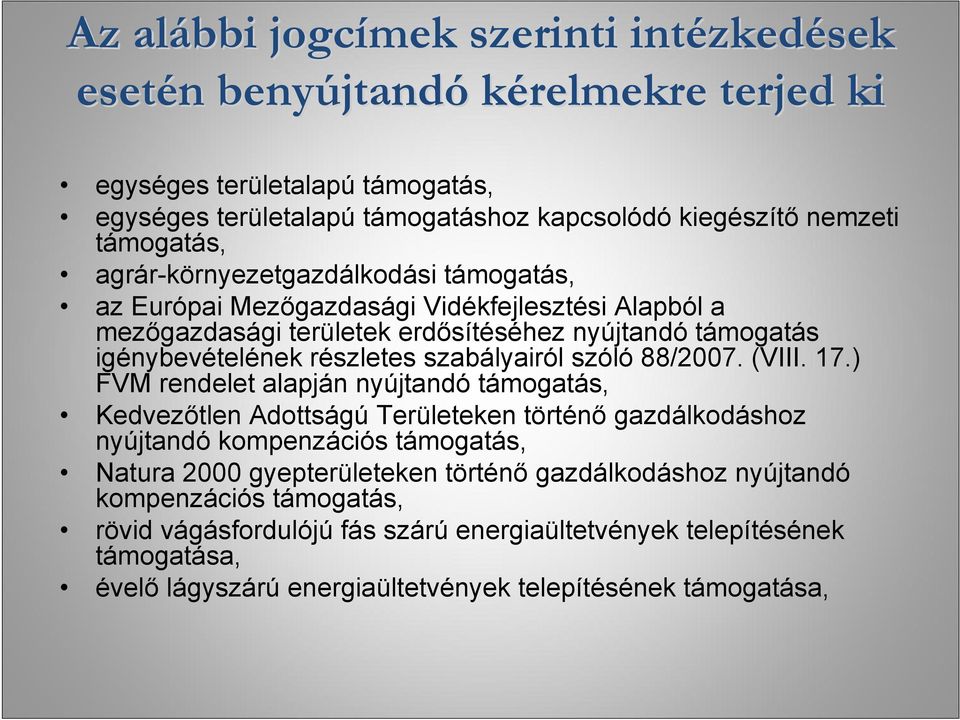 szabályairól szóló 88/2007. (VIII. 17.