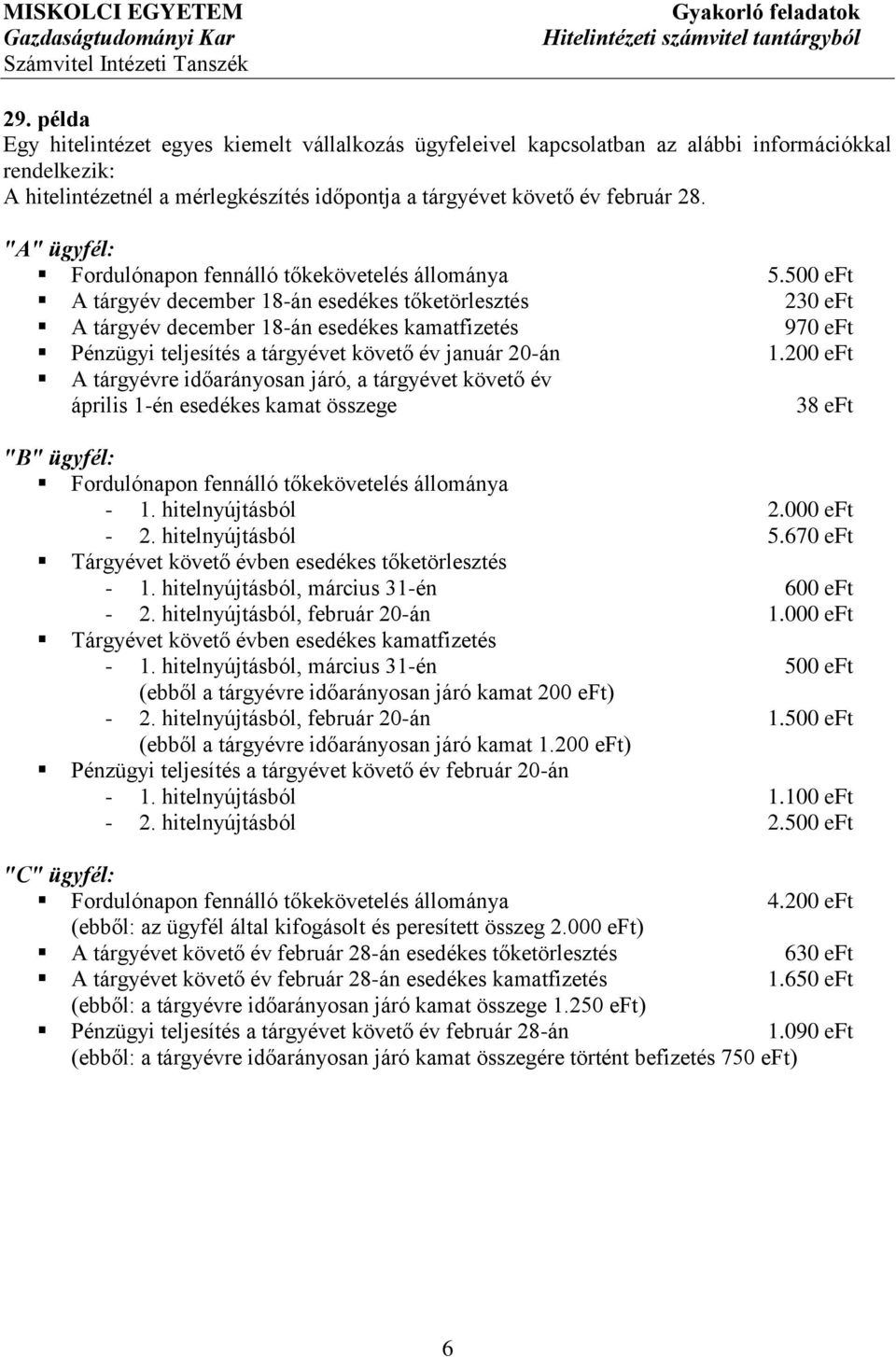500 eft A tárgyév december 18-án esedékes tőketörlesztés 230 eft A tárgyév december 18-án esedékes kamatfizetés 970 eft Pénzügyi teljesítés a tárgyévet követő év január 20-án 1.