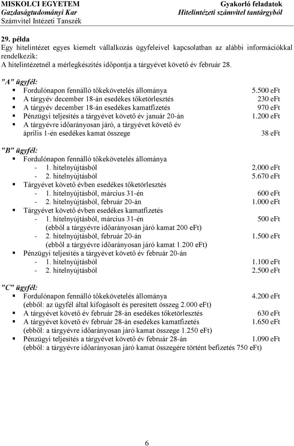 500 eft A tárgyév december 18-án esedékes tőketörlesztés 230 eft A tárgyév december 18-án esedékes kamatfizetés 970 eft Pénzügyi teljesítés a tárgyévet követő év január 20-án 1.