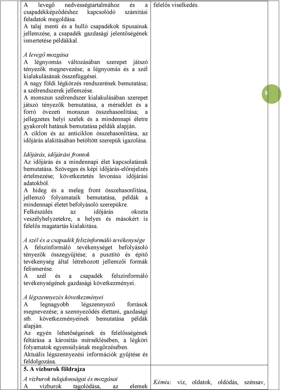 A levegő mozgása A légnyomás változásában szerepet játszó tényezők megnevezése; a légnyomás és a szél kialakulásának összefüggései.