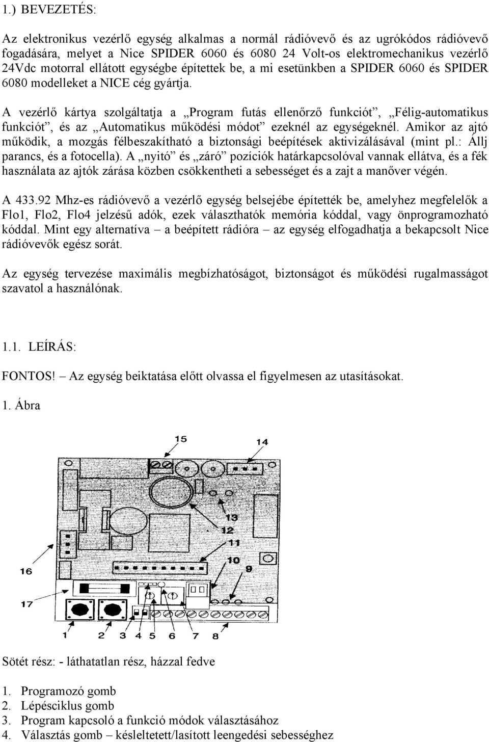 A vezérlő kártya szolgáltatja a Program futás ellenőrző funkciót, Félig-automatikus funkciót, és az Automatikus működési módot ezeknél az egységeknél.