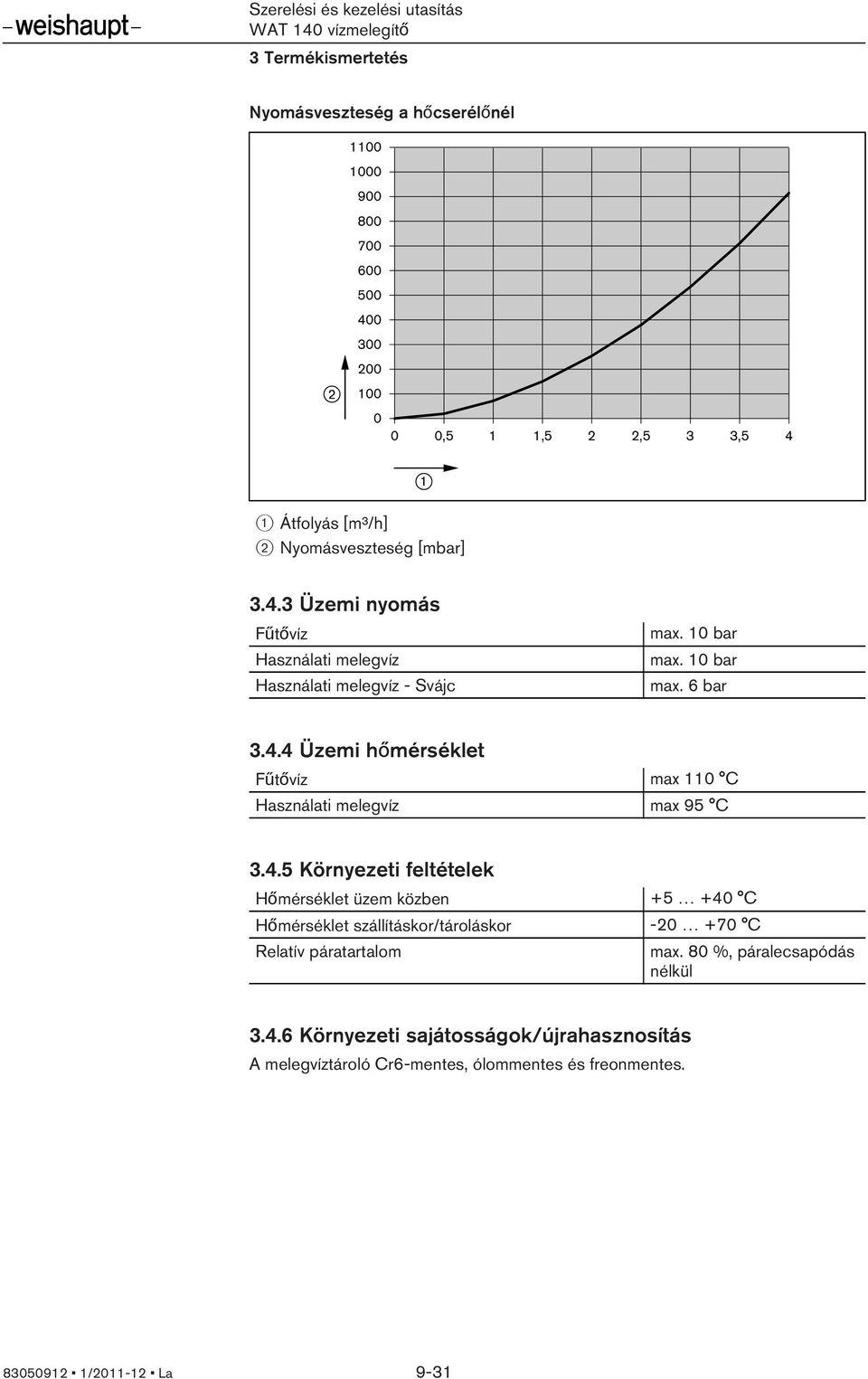 4.5 Környezeti feltételek Hőmérséklet üzem közben +5 +40 C Hőmérséklet szállításkor/tároláskor -20 +70 C Relatív páratartalom max.