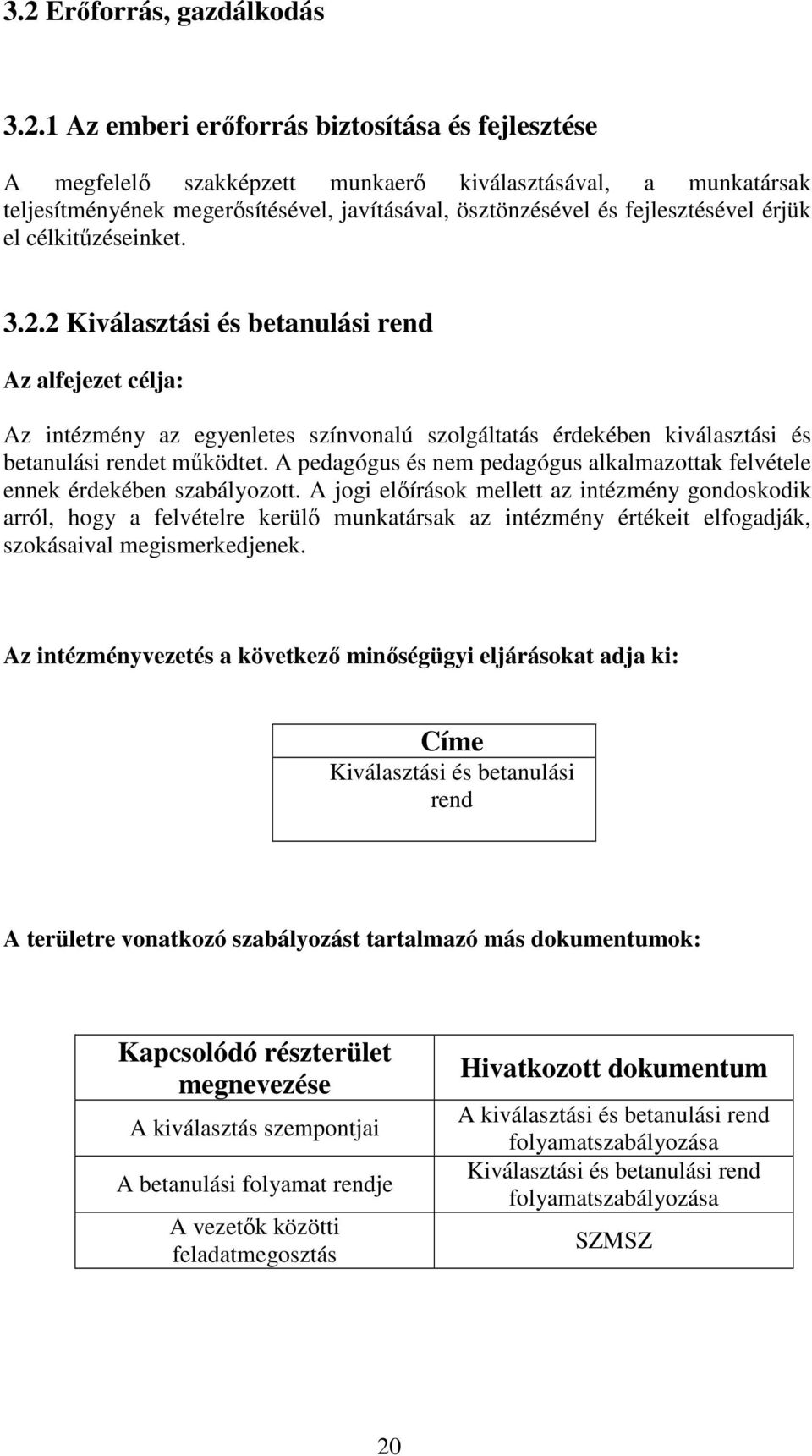 2 Kiválasztási és betanulási rend Az alfejezet célja: Az intézmény az egyenletes színvonalú szolgáltatás érdekében kiválasztási és betanulási rendet mőködtet.