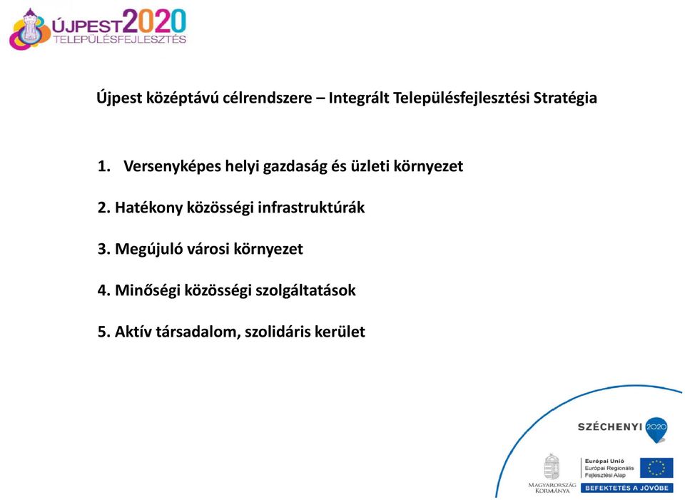 Hatékony közösségi infrastruktúrák 3. Megújuló városi környezet 4.