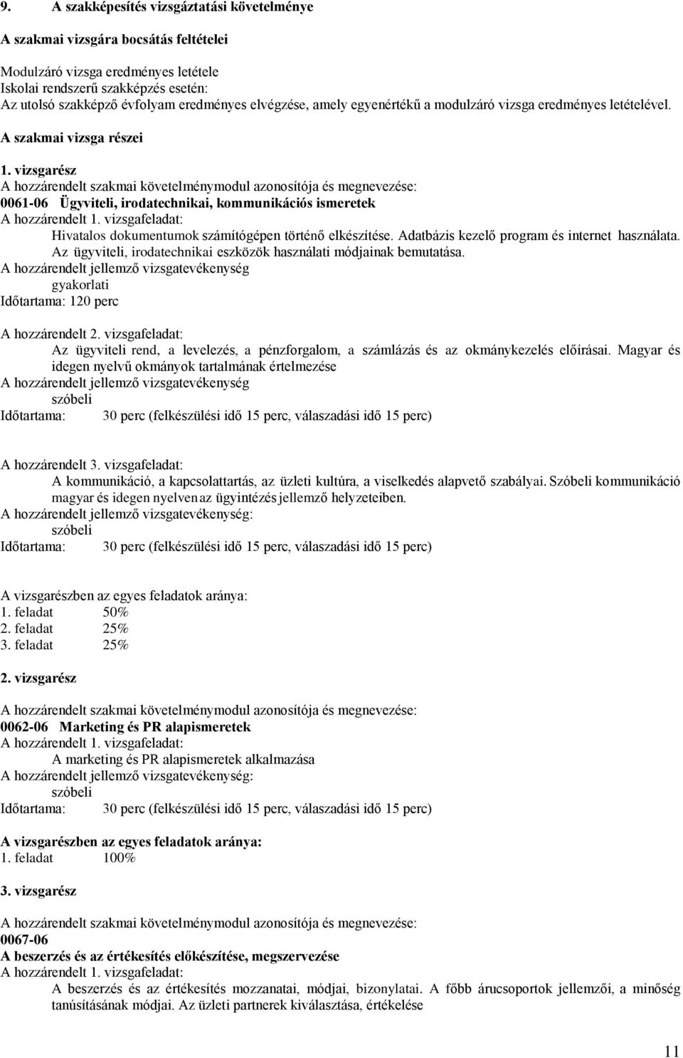 vizsgarész A hozzárendelt szakmai követelménymodul azonosítója és megnevezése: 0061-06 Ügyviteli, irodatechnikai, kommunikációs ismeretek A hozzárendelt 1.