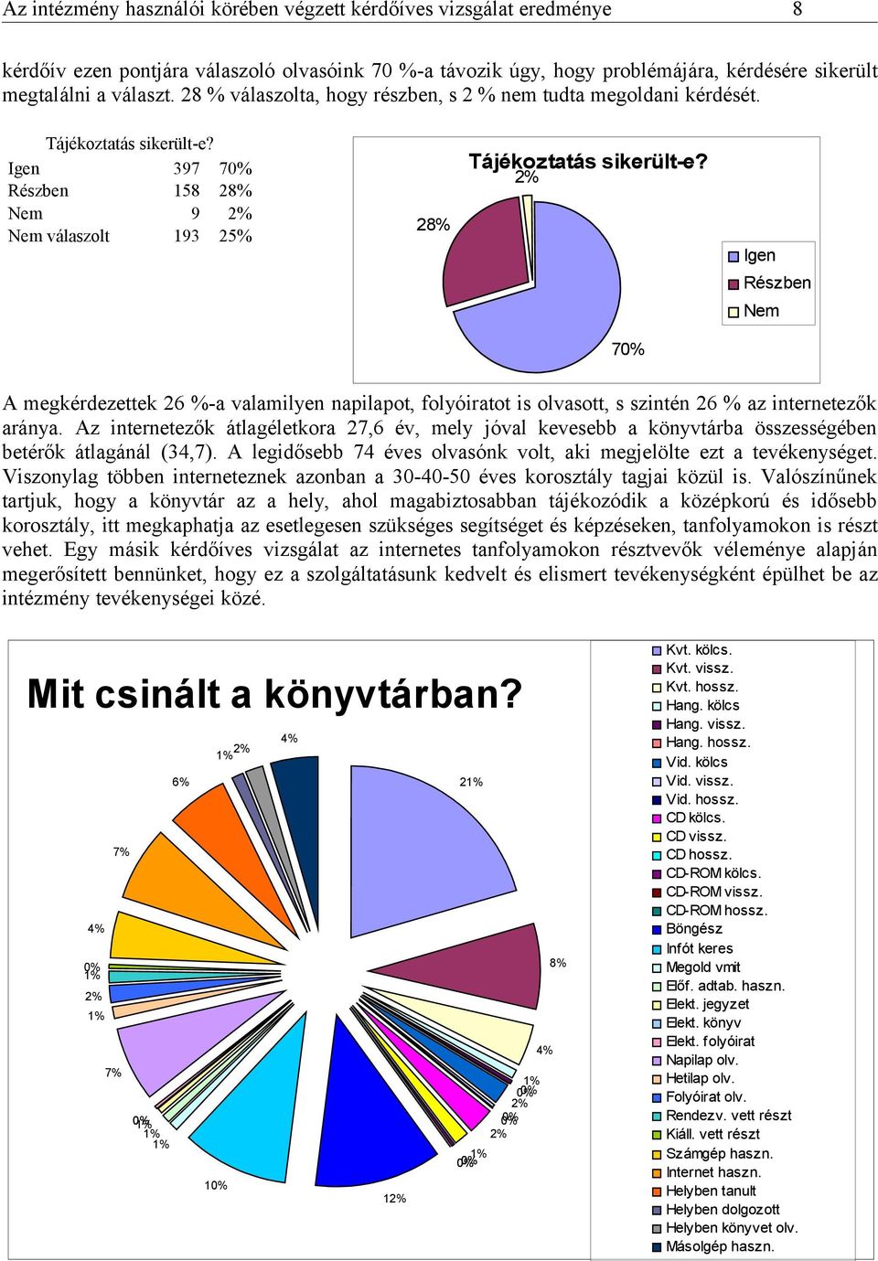 2% Igen Részben Nem 70% A megkérdezettek 26 %-a valamilyen napilapot, folyóiratot is olvasott, s szintén 26 % az internetezők aránya.