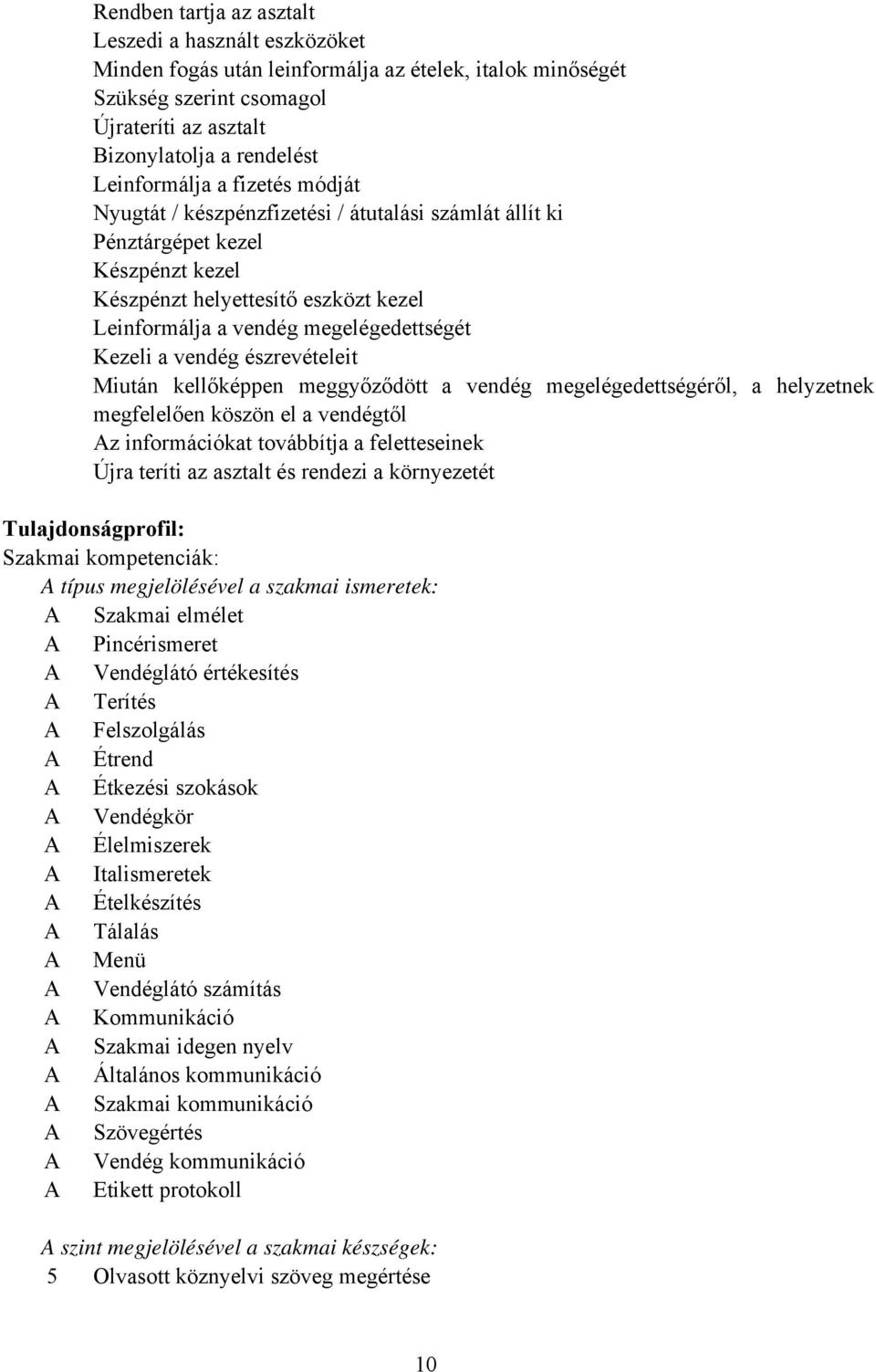 Kezeli a vendég észrevételeit Miután kellőképpen meggyőződött a vendég megelégedettségéről, a helyzetnek megfelelően köszön el a vendégtől z információkat továbbítja a feletteseinek Újra teríti az