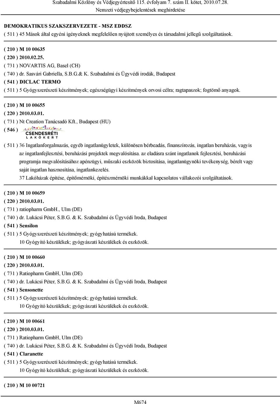 Szabadalmi és Ügyvédi irodák, Budapest ( 541 ) DICLAC TERMO ( 511 ) 5 Gyógyszerészeti készítmények; egészségügyi készítmények orvosi célra; ragtapaszok; fogtömő anyagok.