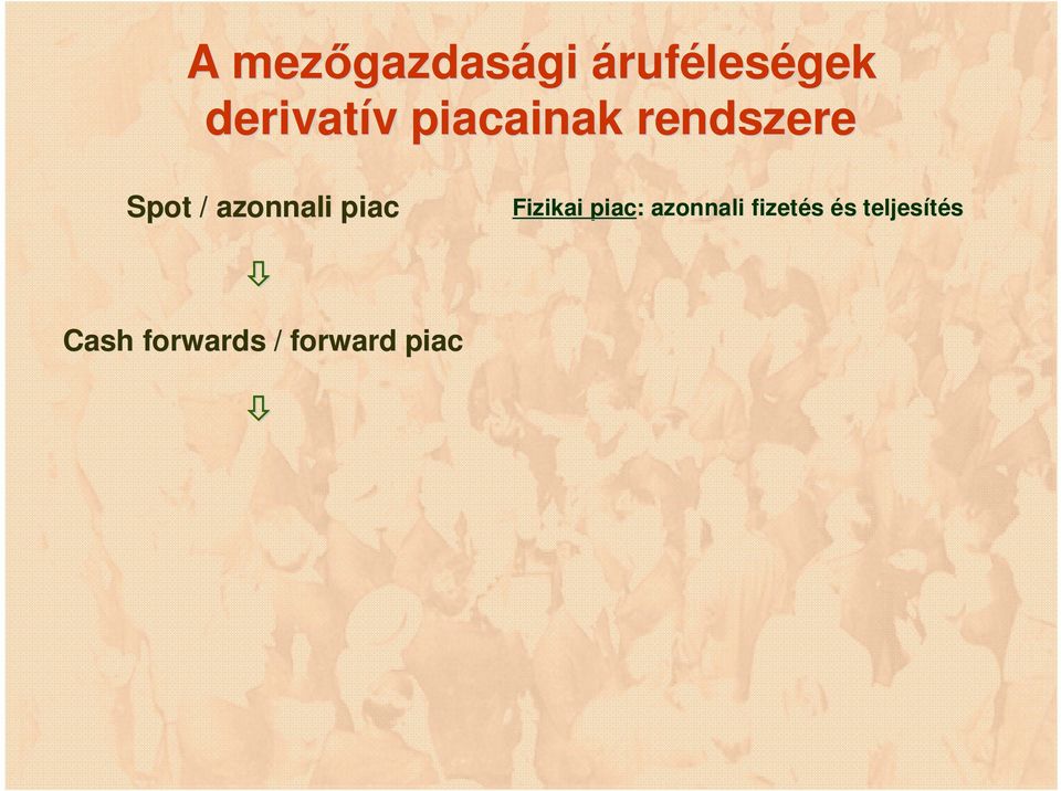 azonnali piac Fizikai piac: : azonnali