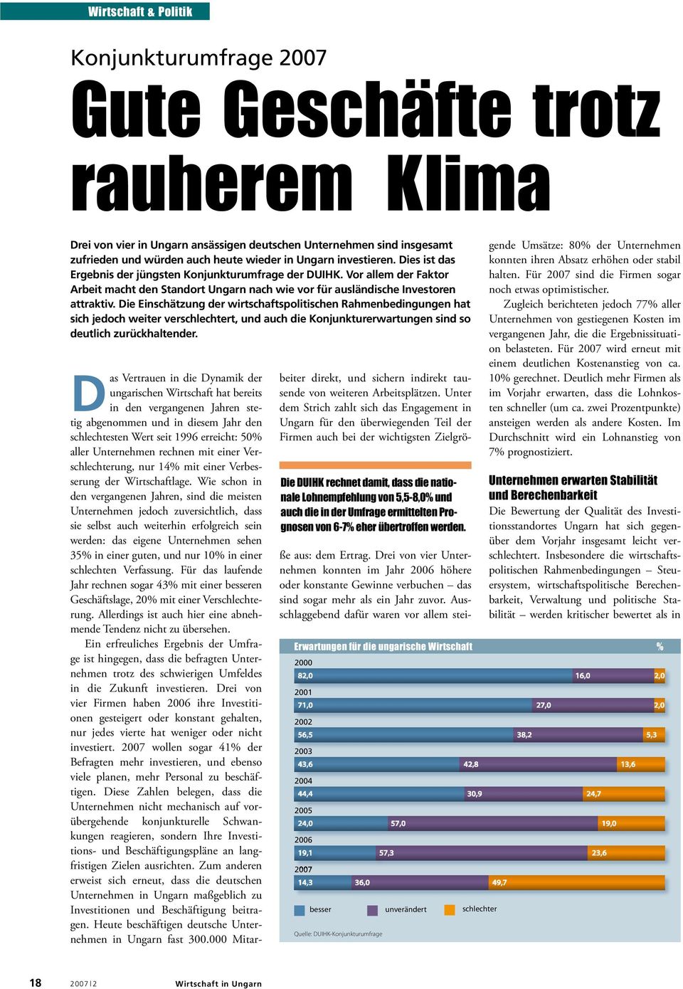 Die Einschätzung der wirtschaftspolitischen Rahmenbedingungen hat sich jedoch weiter verschlechtert, und auch die Konjunkturerwartungen sind so deutlich zurückhaltender.