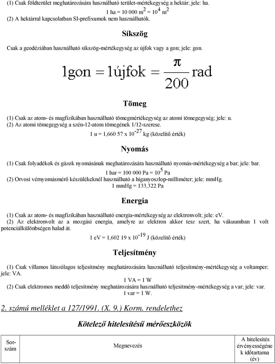 (2) Az atomi tömegegység a szén-12-atom tömegének 1/12-szerese.