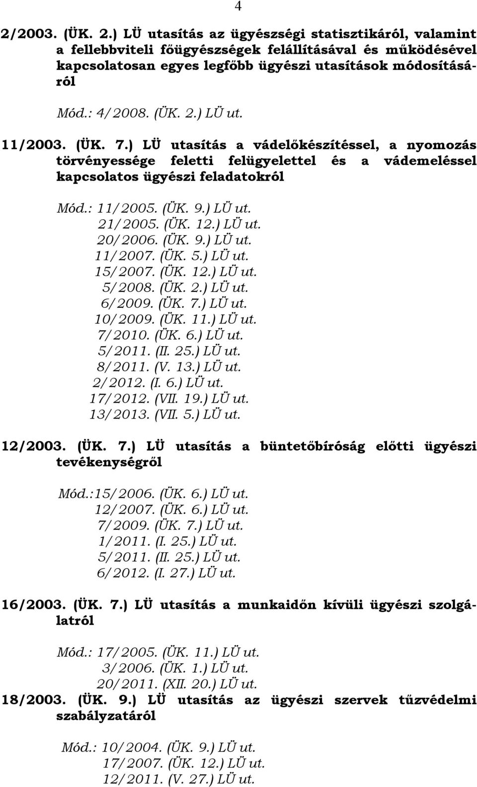 ) LÜ ut. 21/2005. (ÜK. 12.) LÜ ut. 20/2006. (ÜK. 9.) LÜ ut. 11/2007. (ÜK. 5.) LÜ ut. 15/2007. (ÜK. 12.) LÜ ut. 5/2008. (ÜK. 2.) LÜ ut. 6/2009. (ÜK. 7.) LÜ ut. 10/2009. (ÜK. 11.) LÜ ut. 7/2010. (ÜK. 6.) LÜ ut. 5/2011.