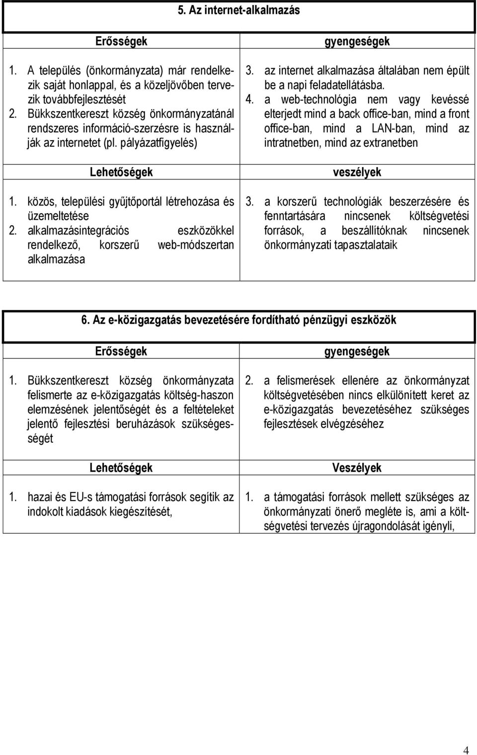 alkalmazásintegrációs eszközökkel rendelkezı, korszerő web-módszertan alkalmazása gyengeségek 3. az internet alkalmazása általában nem épült be a napi feladatellátásba. 4.