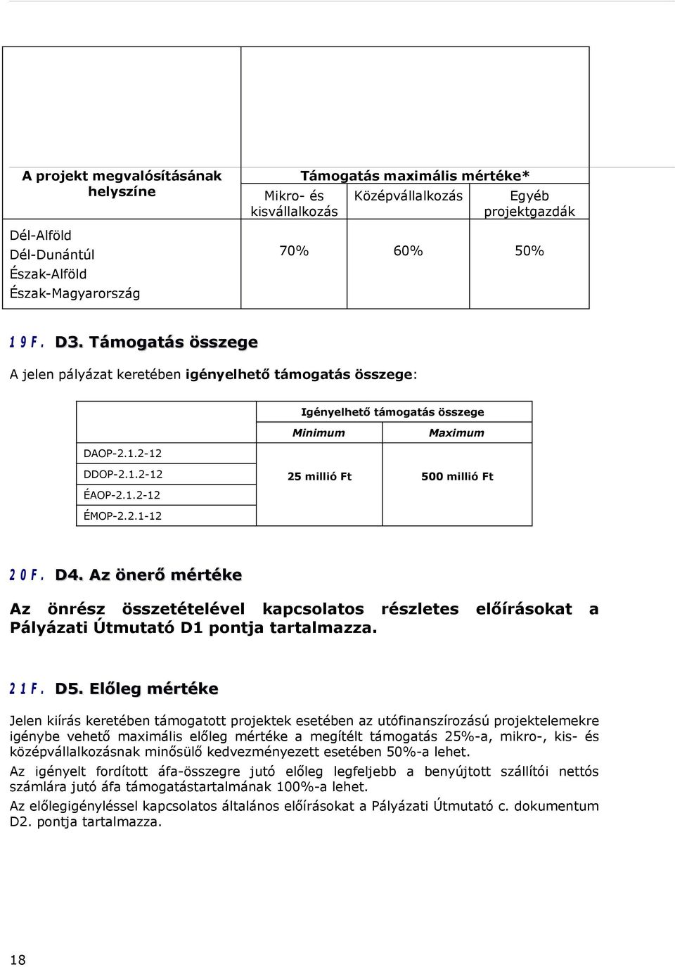 2.1-12 2 0 F. D4. Az önerő mértéke Az önrész összetételével kapcsolatos részletes előírásokat a Pályázati Útmutató D1 pontja tartalmazza. 2 1 F. D5.