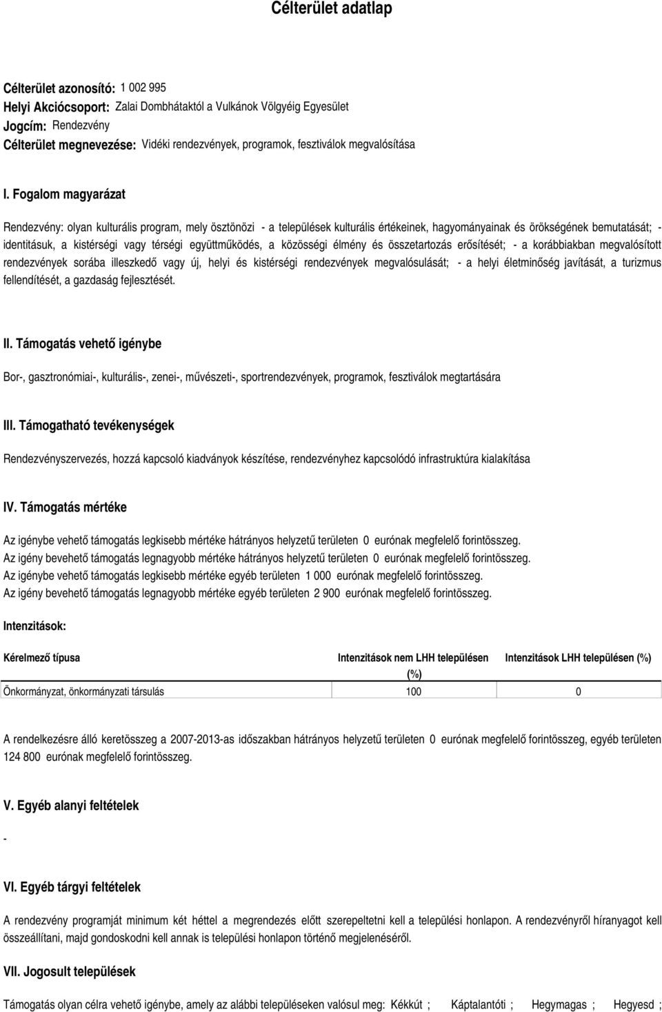 Fogalom magyarázat Rendezvény: olyan kulturális program, mely ösztönözi - a települések kulturális értékeinek, hagyományainak és örökségének bemutatását; - identitásuk, a kistérségi vagy térségi