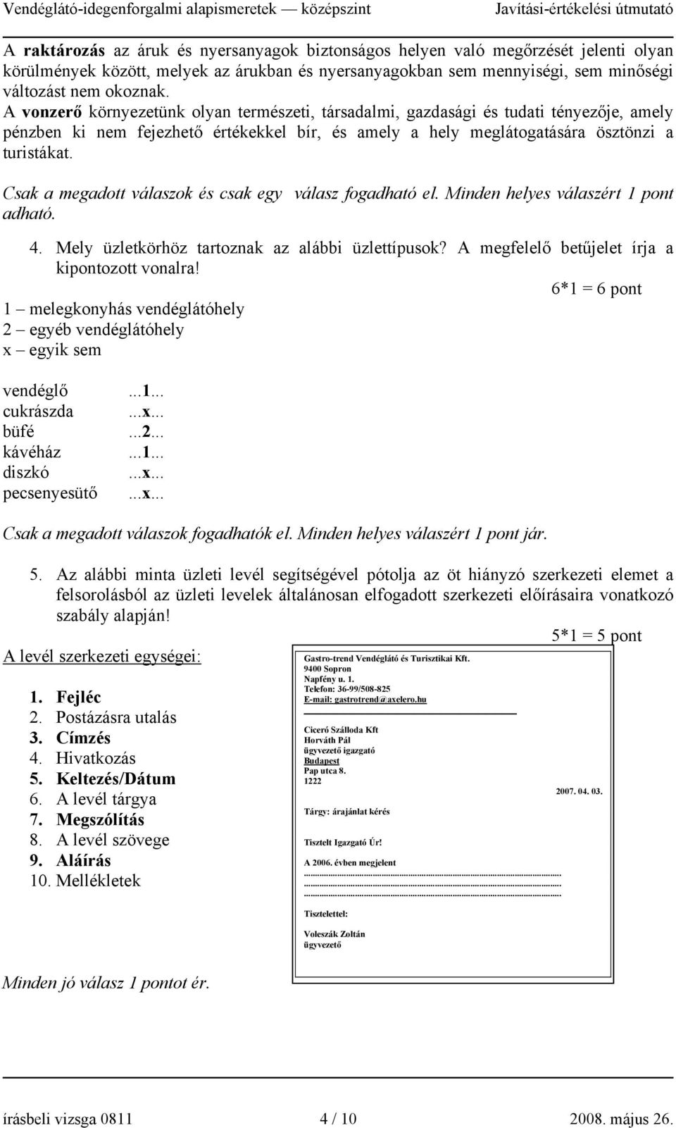 Csak a megadott válaszok és csak egy válasz fogadható el. Minden helyes válaszért 1 pont adható. 4. Mely üzletkörhöz tartoznak az alábbi üzlettípusok? A megfelelő betűjelet írja a kipontozott vonalra!