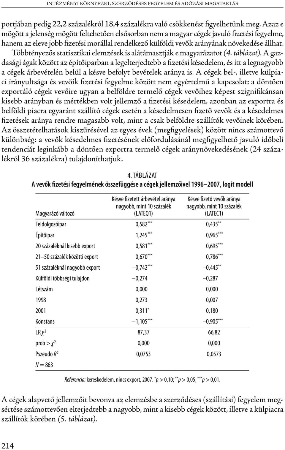 Többtényezős statisztikai elemzések is alátámasztják e magyarázatot (4. táblázat).
