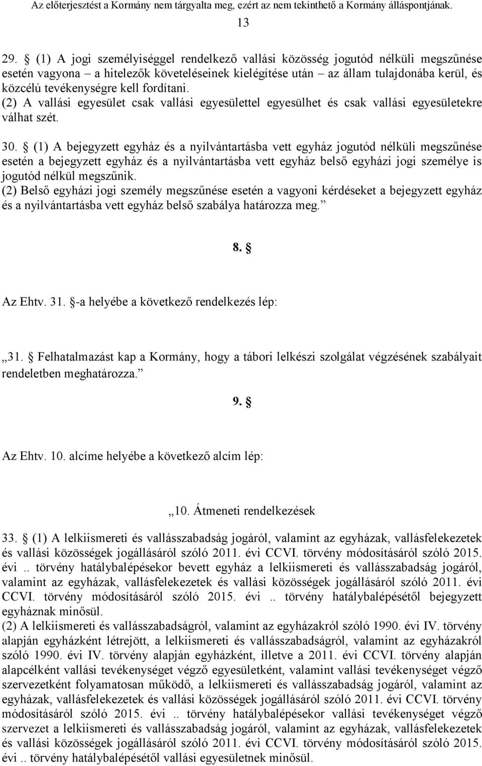 fordítani. (2) A vallási egyesület csak vallási egyesülettel egyesülhet és csak vallási egyesületekre válhat szét. 30.