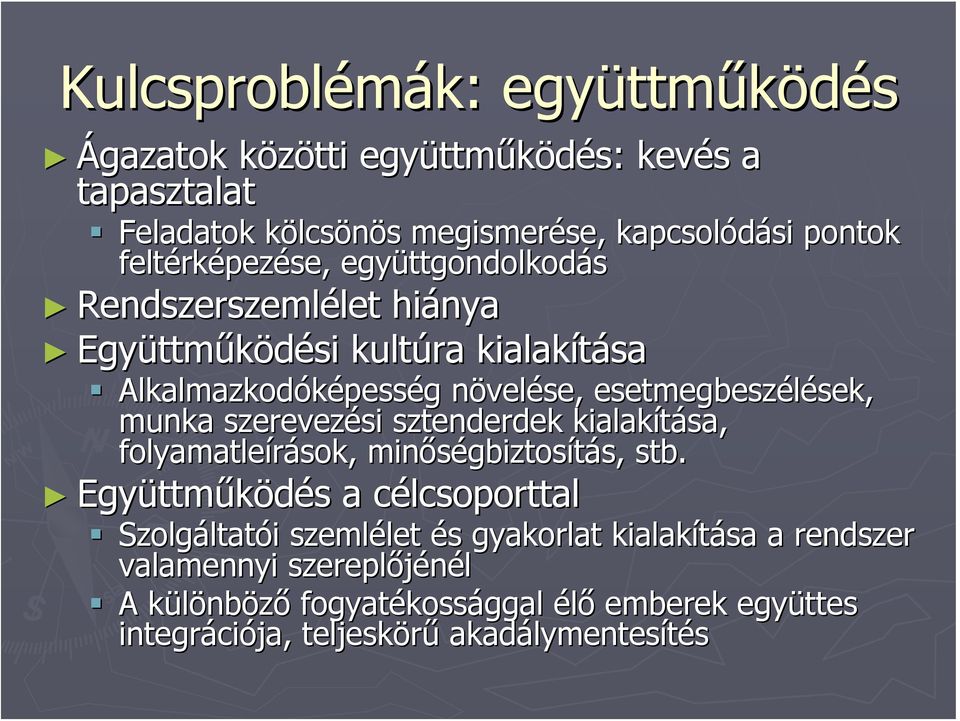 sek, munka szerevezési si sztenderdek kialakítása, folyamatleírások, minőségbiztos gbiztosítás, s, stb.