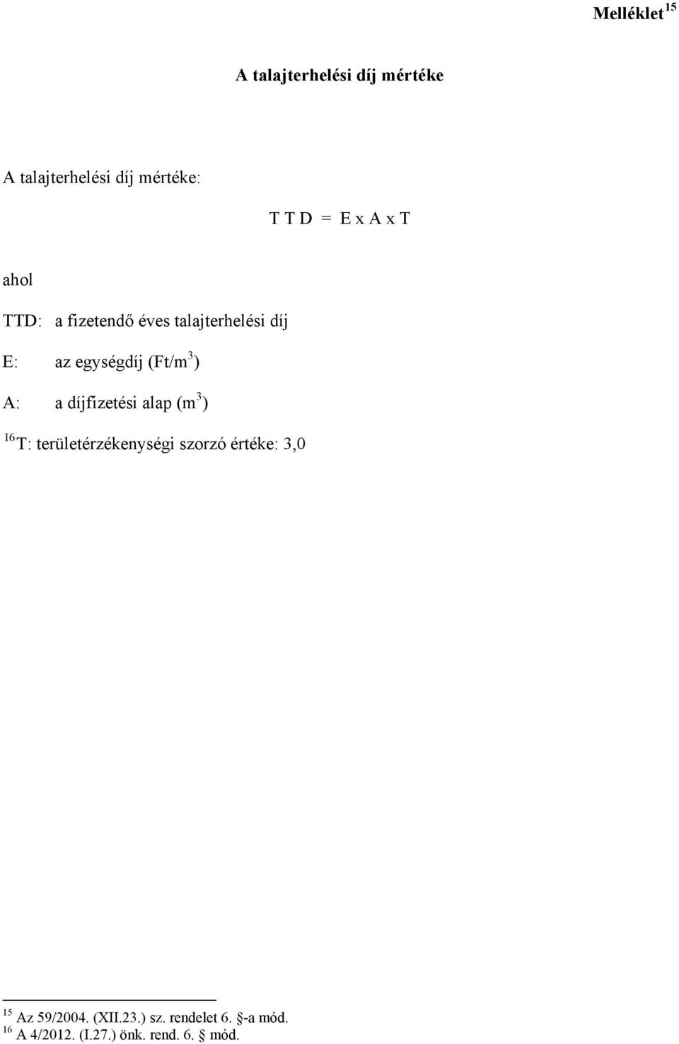 ) A: a díjfizetési alap (m 3 ) 16 T: területérzékenységi szorzó értéke: 3,0 15