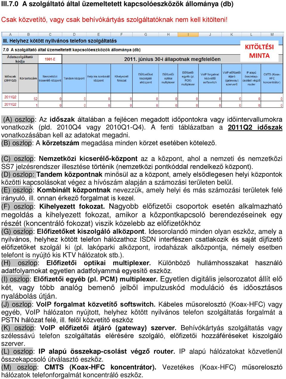 (C) oszlop: Nemzetközi kicserélő-központ az a központ, ahol a nemzeti és nemzetközi SS7 jelzésrendszer illesztése történik (nemzetközi pontkóddal rendelkező központ).