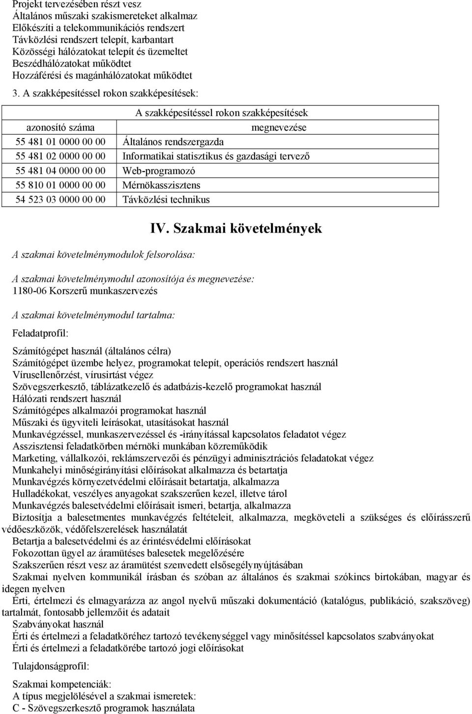 A szakképesítéssel rokon szakképesítések: A szakképesítéssel rokon szakképesítések azonosító száma megnevezése 55 481 01 0000 00 00 Általános rendszergazda 55 481 02 0000 00 00 Informatikai