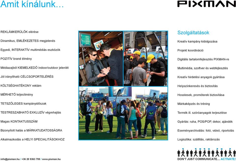HELYI SPECIALITÁSOKHOZ Szolgáltatások Kreatív kampány kidolgozása Projekt koordináció Digitális tartalomfejlesztés PIXMAN-re Multimédia, szoftver és webfejlesztés Kreatív hirdetési anyagok gyártása