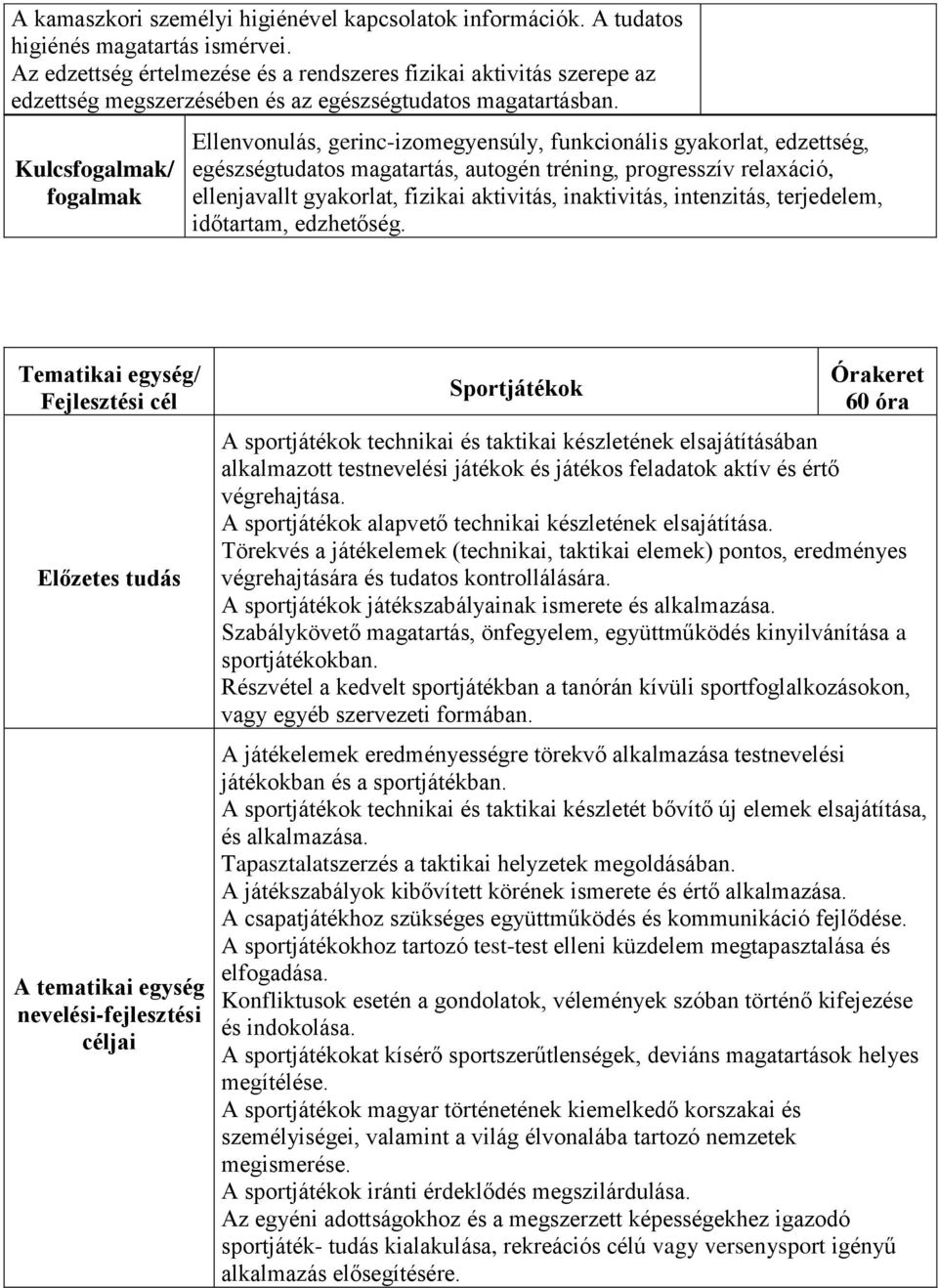 Kulcsfogalmak/ fogalmak Ellenvonulás, gerinc-izomegyensúly, funkcionális gyakorlat, edzettség, egészségtudatos magatartás, autogén tréning, progresszív relaxáció, ellenjavallt gyakorlat, fizikai