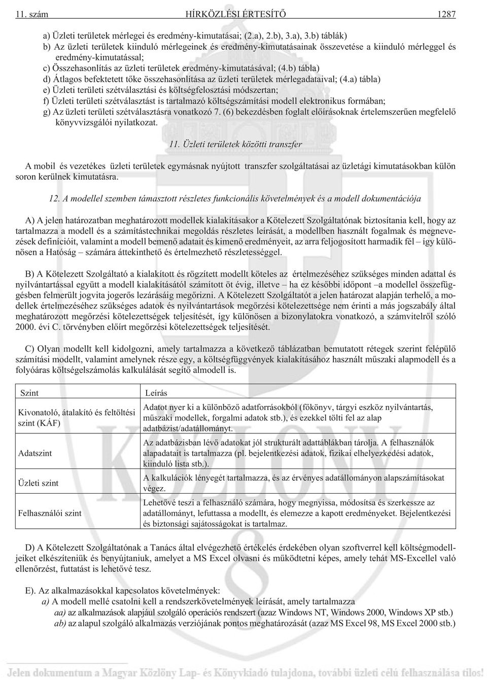 eredmény-kimutatásával; (4.b) tábla) d) Átlagos befektetett tõke összehasonlítása az üzleti területek mérlegadataival; (4.